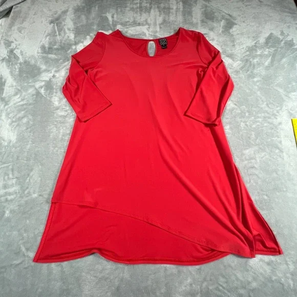 Clara Sun Woo Womens Dress Sz M Lagenlook Relaxed Casual Stretch Comfy Red - Picture 2 of 10